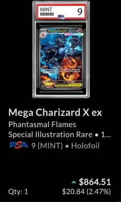 Pokemon 2025 TCG Mega Charizard X ex 125/094 Phantasmal Flames SIR Holo PSA 9 - Image 2