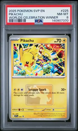 2025 Pokemon #225 Pikachu Worlds Celebration Winner PSA 8 - Image 1