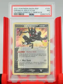 2021 POKEMON SWSH BLK STAR PROMO #144 GRENINJA-GOLD STAR CELEBRATIONS ETB PSA 7 - Image 1