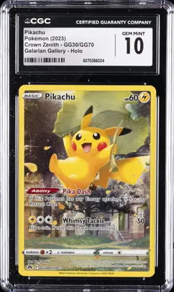 2023 POKEMON CROWN ZENITH GALARIAN GALLERY HOLO PICKACHU CGC 10 GEM MINT - Image 1
