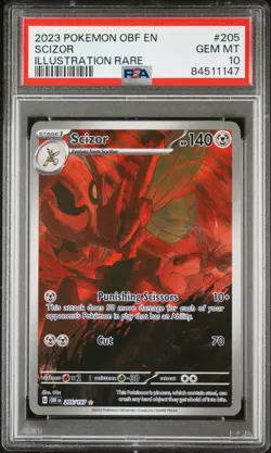 2023 POKEMON OBF EN-OBSIDIAN FLAMES ILLUSTRATION RARE #205 SCIZOR PSA 10 - Image 1