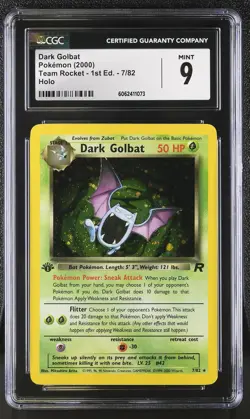 CGC 9 MINT Dark Golbat Team Rocket 1st Edition 7/82 Holo Pokemon Card psa - Image 1