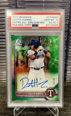 2022 Bowman Chrome Dustin Harris 1st Rookie Green Sh. Refractor Auto /99 PSA 10 - Image 1