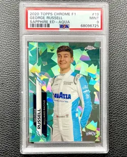 2020 Topps Chrome Sapphire F1 George Russell #19 Aqua /99 RC Rookie PSA 9 Mint - Image 1