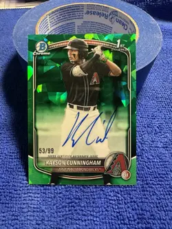 Kayson Cunningham 2025 Bowman Draft Chrome Sapphire Prospects Green Auto RC /99 - Image 1