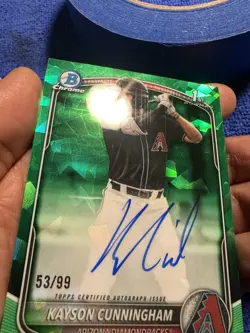 Kayson Cunningham 2025 Bowman Draft Chrome Sapphire Prospects Green Auto RC /99 - Image 2