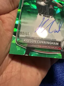 Kayson Cunningham 2025 Bowman Draft Chrome Sapphire Prospects Green Auto RC /99 - Image 4