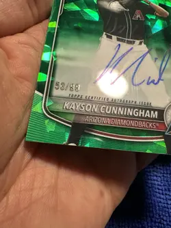 Kayson Cunningham 2025 Bowman Draft Chrome Sapphire Prospects Green Auto RC /99 - Image 5