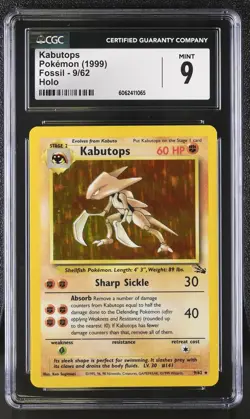 CGC 9 MINT Kabutops 1999 Fossil 9/62 Holo Pokemon Card psa - Image 1