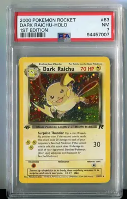 2000 Pokemon Dark Raichu Holo 1st Edition Team Rocket 83/82 PSA 7 NM - Image 1