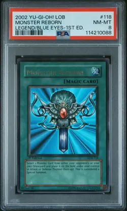 2002 YU-GI-OH! LOB-LEGEND OF BLUE EYES WHITE DRAGON 1ST ED MONSTER REBORN PSA 8 - Image 1