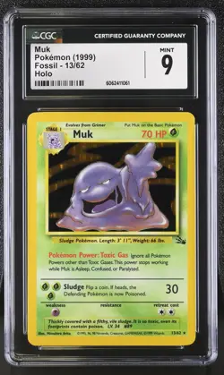 CGC 9 MINT Muk 1999 Fossil 13/62 Holo Pokemon Card psa - Image 1