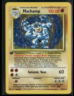 Machamp #8/102 Base Set 1st Edition 1999 Rare Holo LP/NM Pokemon TCG - Image 1