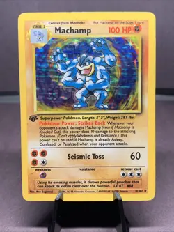 Pokemon TCG Machamp Holo 1st Edition Base Set #8/102 Holo Rare VTG WOTC - Image 1