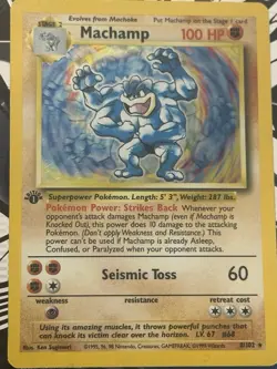 Pokemon TCG Machamp Holo 1st Edition Base Set #8/102 Holo Rare - Image 1
