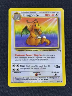 Pokemon TCG Dragonite 19/62 Fossil Non Holo Rare Card Near Mint Condition - Image 1