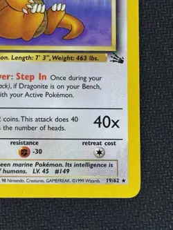 Pokemon TCG Dragonite 19/62 Fossil Non Holo Rare Card Near Mint Condition - Image 4