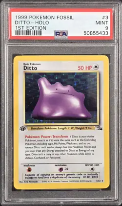 1999 POKEMON FOSSIL #3 DITTO HOLO PSA 9 - Image 1