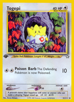Togepi 51/111 Uncommon Neo Genesis Pokemon Unlimited Moderately Played - Image 1