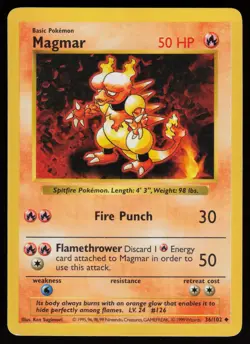 MAGMAR 36/102 UNCOMMON BASE SET SHADOWLESS POKEMON LP - Image 1