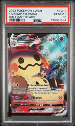 PSA 10 MIMIKYU VMAX TG17 BRILLIANT STARS SWORD & SHIELD POKEMON GEM MINT - Image 1