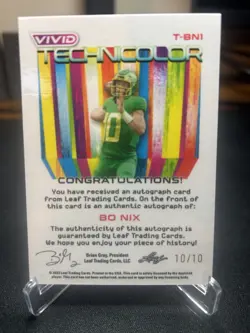 2023 Bo Nix Vivid Technicolor Iced Gold Rookie Auto 10/10 (Jersey #). - Image 2