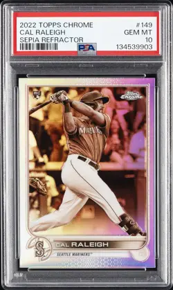 2022 TOPPS CHROME SEPIA REFRACTOR #149 CAL RALEIGH ROOKIE RC PSA 10 - Image 1