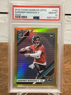 2019 Gardner Minshew RC Donruss Optic Gold Holo #d 10/10 PSA Gem Mint 10 Chiefs - Image 1