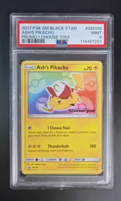 Ash's Pikachu PSA 9 SM108 I Choose You Black Star Promo Pokemon TCG - Image 1