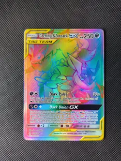 Pokemon Card Greninja and Zoroark Rainbow Rare GX 222/214 Unbroken Bonds - Image 1