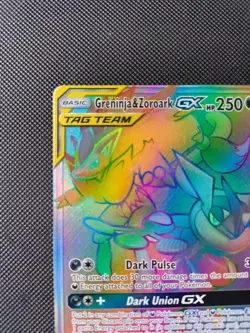 Pokemon Card Greninja and Zoroark Rainbow Rare GX 222/214 Unbroken Bonds - Image 2