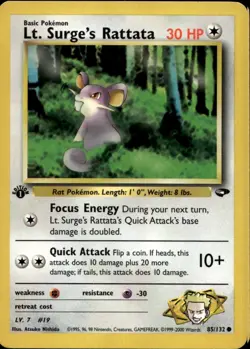 Lt. Surge's Rattata 1st Ed 85/132 Common WOTC Gym Challenge Pokemon - Image 1