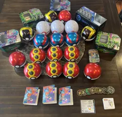 A Lot Of Pokemon Tcg Accessories Tins, Coins, Stickers - Image 1