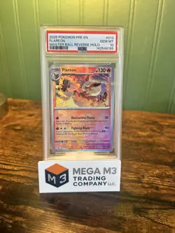 2025 pokemon #013 prismatic evolutions Flareon Masterball Reverse Holo PSA 10 - Image 1