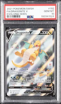2021 POKEMON SWORD & SHIELD EVOLVING SKIES #192 FULL ART/DRAGONITE V PSA 10 - Image 1