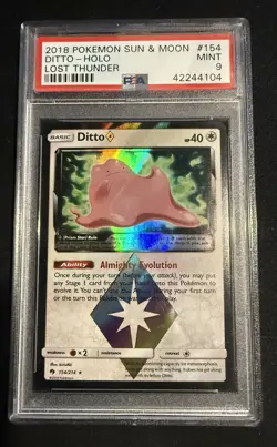 Pokemon TCG 2018 Lost Thunder Ditto Prism Star Holo Rare PSA 9 #154/214 - Image 1