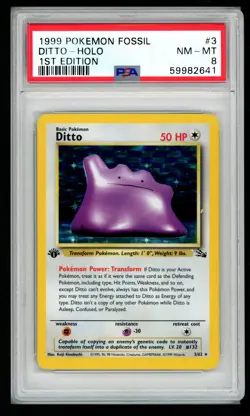 DITTO HOLO 3/62 1ST EDITION FOSSIL POKEMON PSA 8 - Image 1