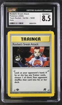 CGC 8.5 Rocket's Sneak Attack Team Rocket 1st Edition 16/82 Holo Pokemon Card - Image 1