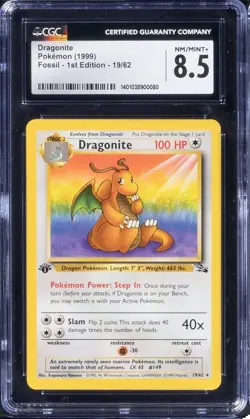 1999 Pokemon Dragonite 19/62 1st Edition Fossil CGC 8.5 - Image 1