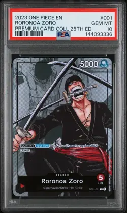 2023 ONE PIECE PREMIUM BANDAI COLLECTION 25TH EDITION #001 RORONOA ZORO PSA 10 - Image 1