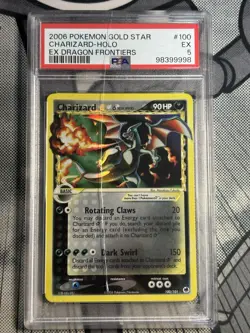Pokemon Charizard EX Dragon Frontiers Gold Star Holo Rare 100 DAMAGED SLAB PSA 5 - Image 1