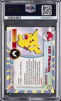 1999 TOPPS POKEMON TV #25 PIKACHU PSA 10 - Image 2