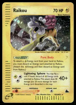Pokemon Cards Raikou H26/H32 Skyridge Holo Rare MP - Image 1