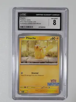 2025 POKEMON SVP EN-SV BLACK STAR PROMO ILLUSTRATION CONTEST 2024 PIKACHU CGC 8 - Image 1