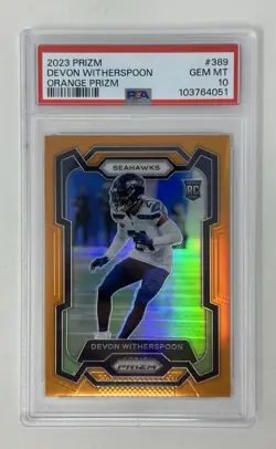 2023 Panini Prizm Rookie Devon Witherspoon Orange Prizm /249 RC PSA 10 Seahawks - Image 1