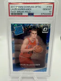 2017-18 Lauri Markkanen Panini Donruss Optic Fast Break Holo Rookie#159 PSA 10 - Image 1