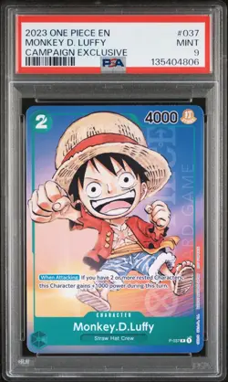 2023 ONE PIECE PROMOS CAMPAIGN EXCLUSIVE CARD # 037 MONKEY D. LUFFY GRADED PSA 9 - Image 1