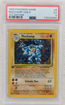 1999 Machamp #8 Base Set Holo Pokemon Card Rare 1st Edition PSA 5 Fresh Slab - Image 1