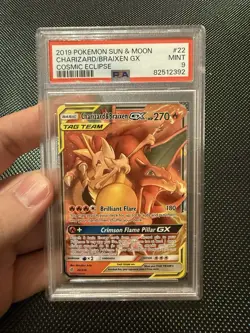 2019 Pokemon Sun & Moon Cosmic Eclipse Charizard & Braixen GX #22/236 PSA 9 - Image 1