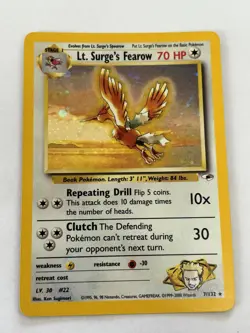 Lt. Surge’s Fearow 7/132 Gym Heroes Holo Rare Lightly Played Pokemon Card - Image 1